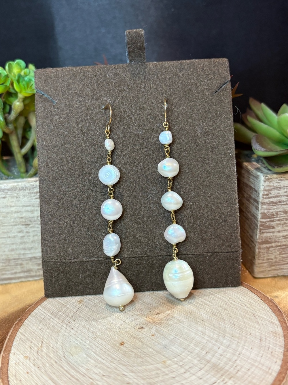 Vintage White Pearl Drop Earrings with Gold Accents